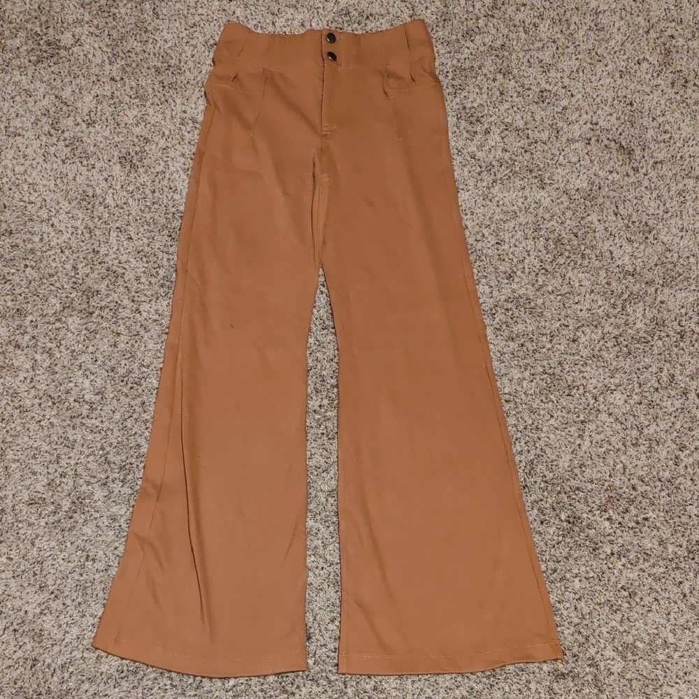 Stylish Camel Flare Pants And Jacket Set